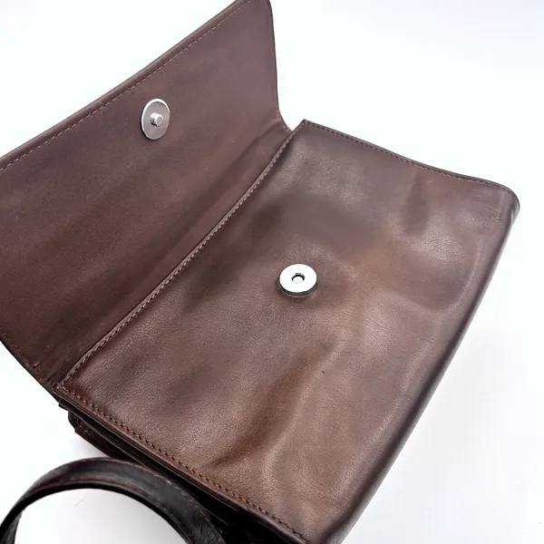 Vintage‎ Fossil Brown Leather Crossbody Organizer Wallet Bag Kiss Lock Y2K - Image 14