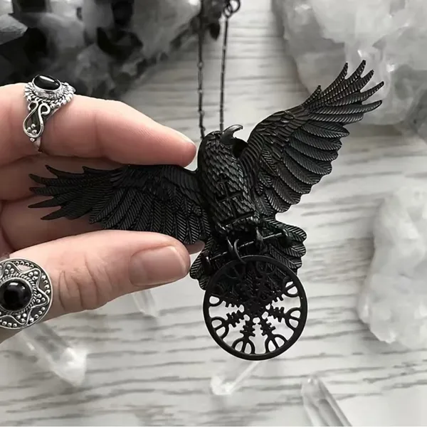 1pc Gothic Black Raven Pendant Necklace‎ Faux Fashion Jewelry - Image 3