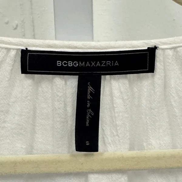 BCBGMAXAZRIA White Embroidered Gauze Peasant Blouse Boho Long Sleeve Top Small - Image 7