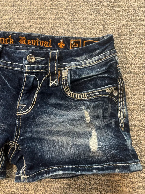 Rock Revival Raven Dark-Wash Bling Shorts - Image 4