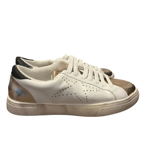 Steve Madden Rezume Leather White‎ and Metallic Lace Up Sneakers Size 7.5 - Image 3
