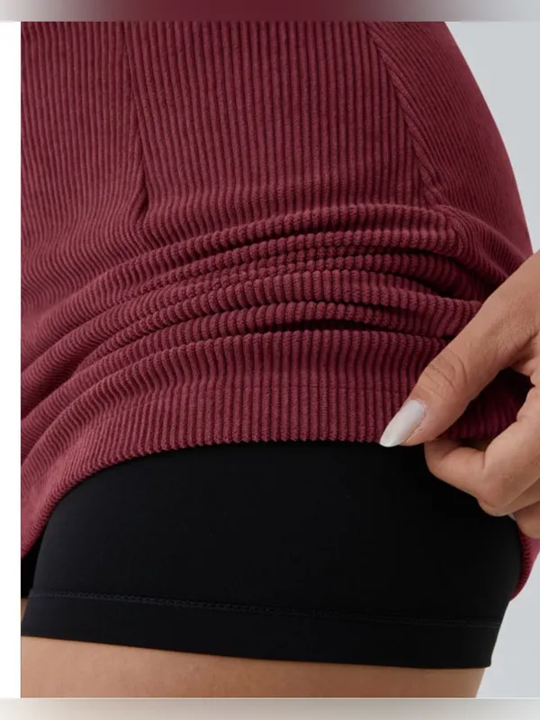 HALARA High Waisted 2in1 A Line Corduroy Casual Skort in Pomegranate - Image 3