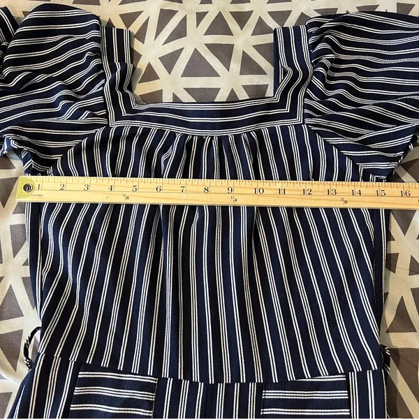 Monteau Crepe Blue &‎ White Striped Flutter Sleeve Jumpsuit Size S - Image 12