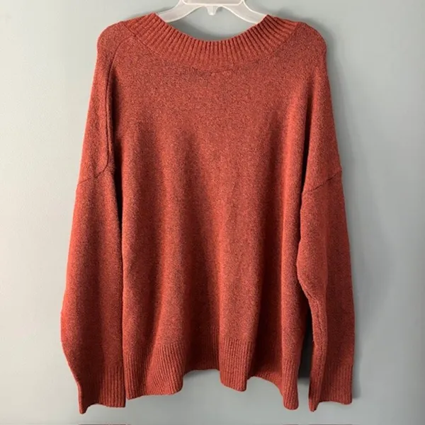 NWT a.n.a A New Approach 0X Rust Orange V Neck Pullover Knit Sweater Side Slits Red - Image 4