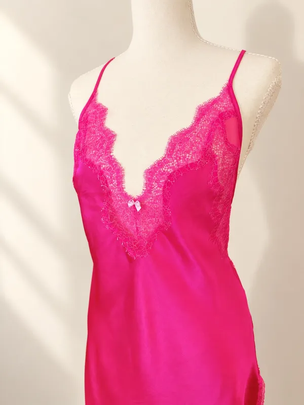 Victoria’s Secret Pink Satin Lace Chemise Slip Dress Medium - Image 2