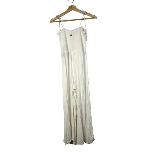 Rip‎ Curl White Fiesta Wide Leg Smocked Cropped Jumpsuit XS - Image 3
