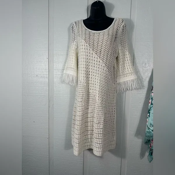 Nic + Zoe Womens Beach Strool Knit Fringe Casual Dress Ivory Size Small NWT - Image 2