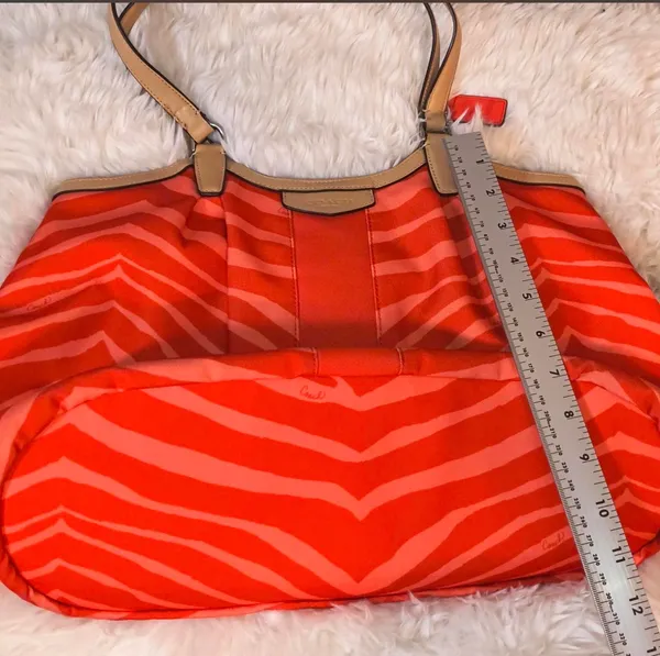 Coach Signature Devin Shoulder Bag Stripe Orange Zebra Print - Image 7
