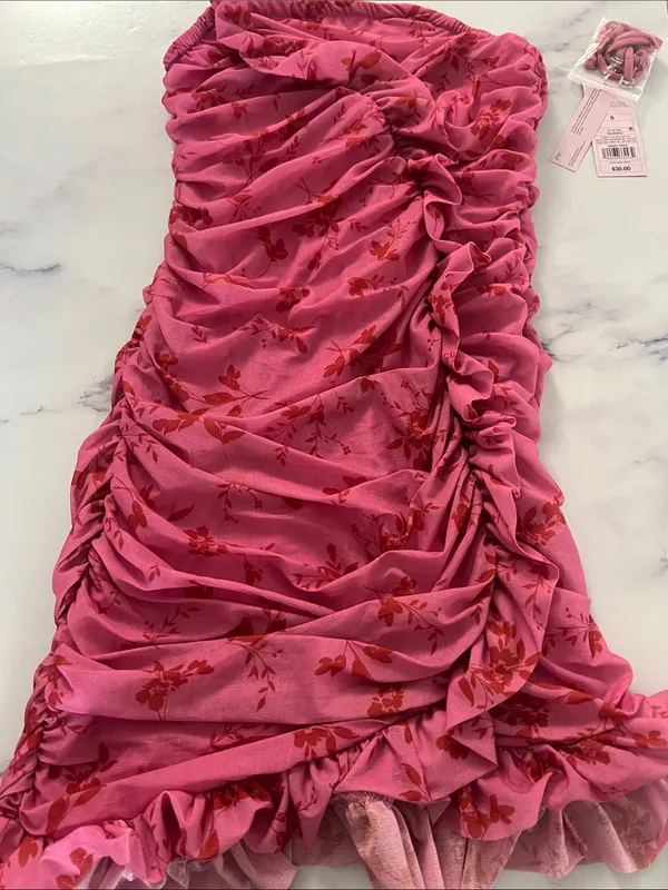 Wild Fable Pink Floral Ruffle Strapless Mini Dress - Image 5