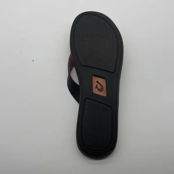 OluKai Loea Leather Flip Flop Sandal Black Tan Womens 10 Left shoe Only - Image 5