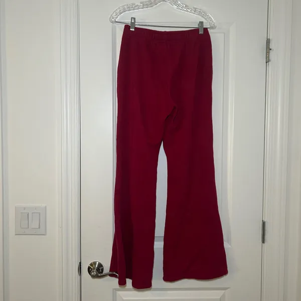 PINK Victoria's Secret Red Wide Leg Sweatpants I Heart U Heart Patch Small - Image 6