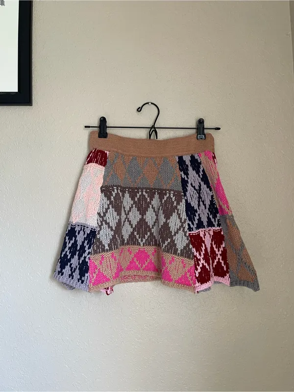 Free People After School Mini Skirt Size Small Pink Combo Flare Sweater Knit - Image 4