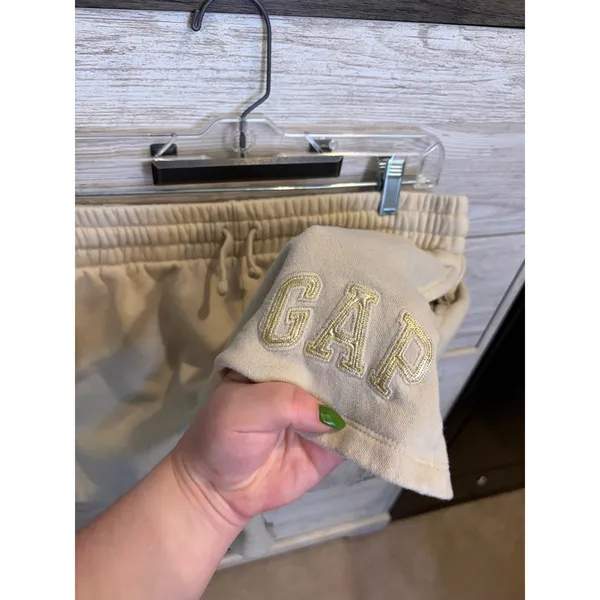 Gap Womens Logo Fleece Shorts Beige Tan Elastic Waist Drawstring Large - Image 5