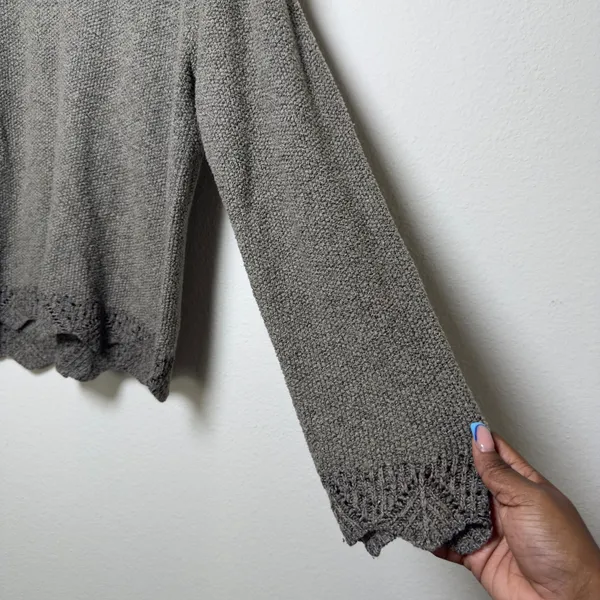VTG 90s‎ Clio Women Granola Girl Sweater Medium Brown Scalloped Pointelle Goblin - Image 5