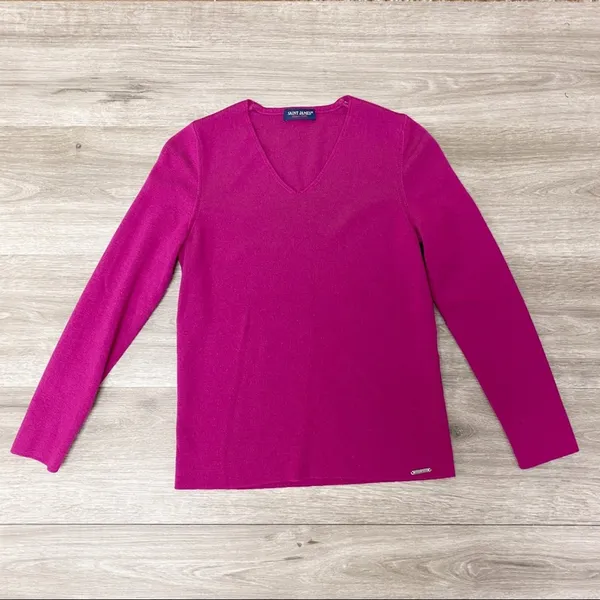 Saint James Raspberry Pink 100% Wool V Neck Sweater Size 6 - Image 4
