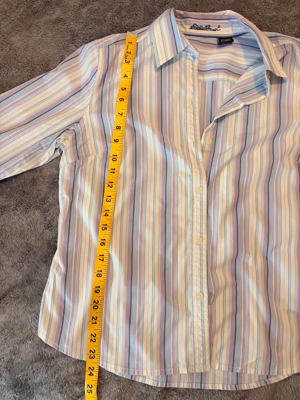 Sz L Sz LG Eddie Bauer Striped 3/4 Sleeve Button-Down Shirt - Image 9