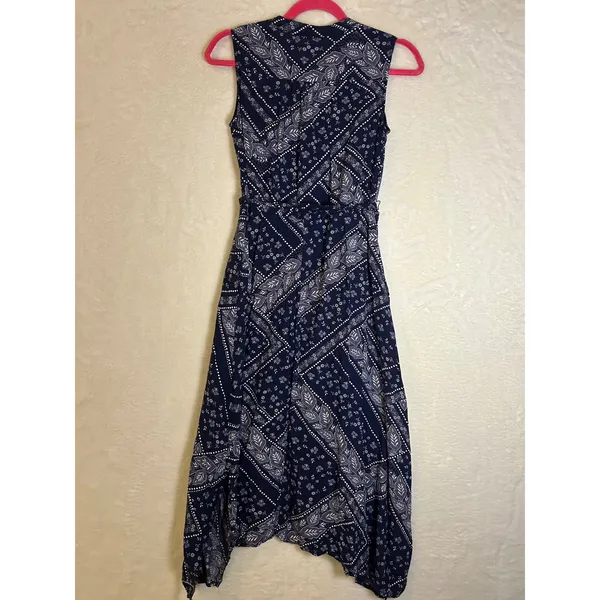 Gap Dress Womens XS Navy Blue White Bandana Paisley Sleeveless‎ Midi Tie Waist - Image 6