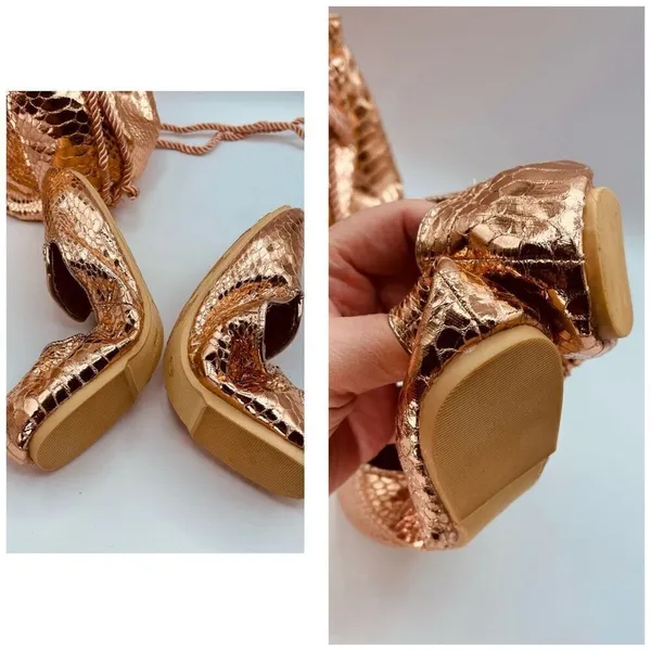 Joan Boyce ballet flats and drawstring bucket bag in rose gold faux leather - Image 8