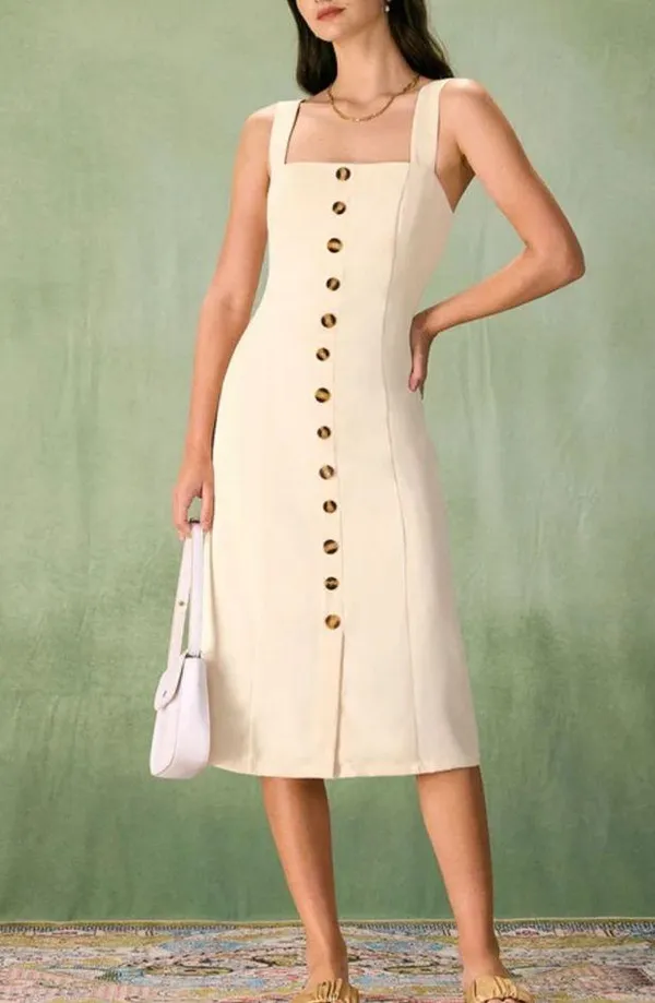 RIHOAS The Apricot Square Neck Button Slip Midi Dress, Size L, NWT - Image 6