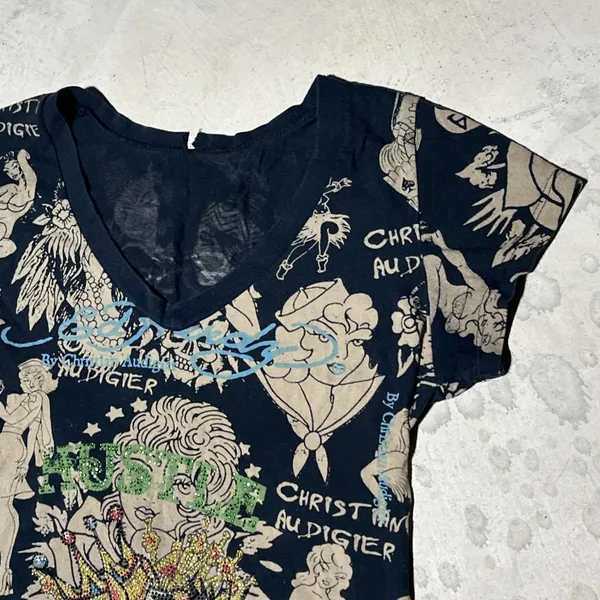 Ed Hardy Women's Tiger Mini AOP T Shirt Dress Fitted Crew Neck Y2K SZ M RARE - Image 2