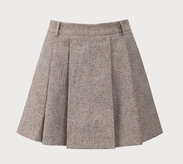 Rihoas Round Neck Khaki Single-Breasted Jacket & Pocket Pleated Mini Skirt - Image 9