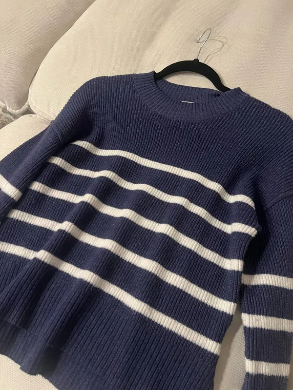 Hippie Rose Navy Blue White Striped Soft Sweater Top - Image 2