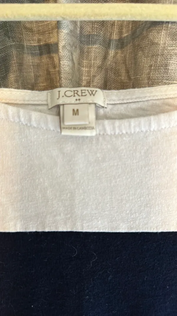 J.Crew Three-Quarter Sleeve White And Navy Blue T-Shirt - Image 2