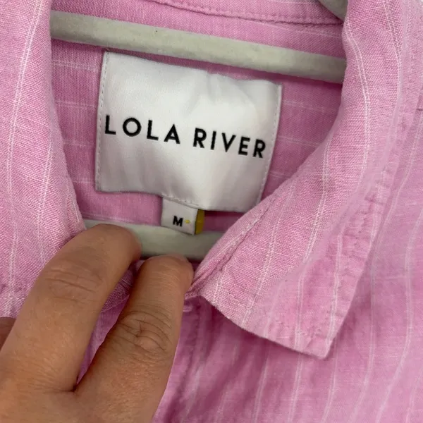 Lola River Linen Blend Pin Stripe Button Womens Shirt Sz M Pink Preppy Coastal - Image 8