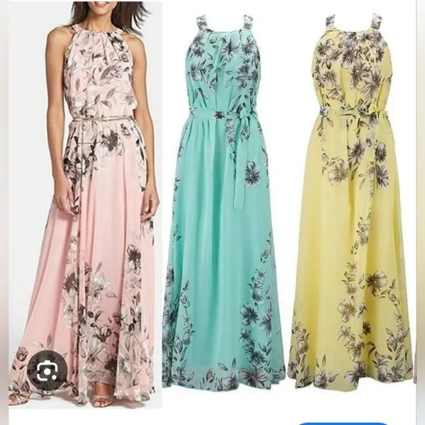 Floral Halter Maxi Dress - Teal, Size M - Image 4