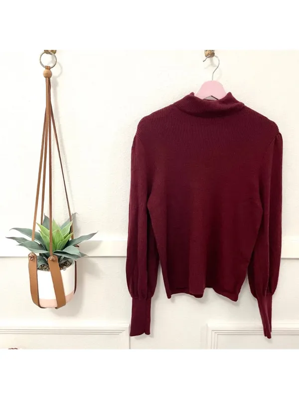 J Crew Balloon Sleeve Turtleneck Sweater XXL Merino Wool Red Old Money - Image 2