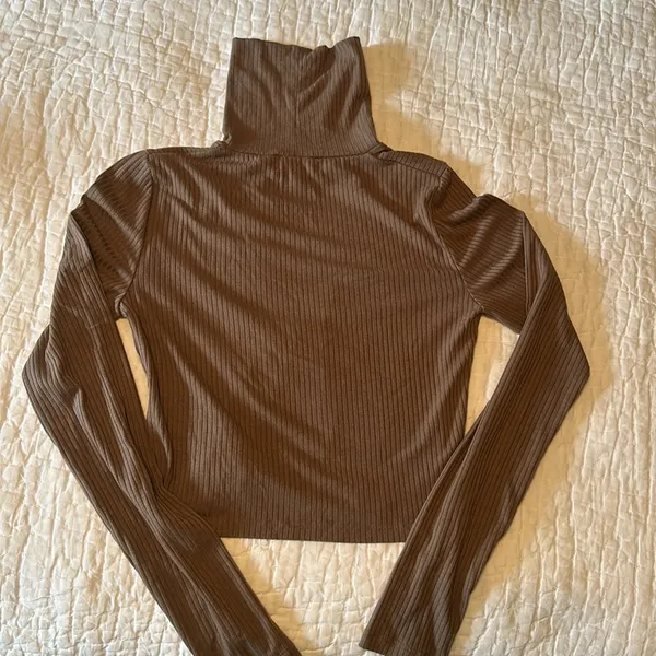 Madewell ribbed super crop turtleneck top in castle rock - Image 7