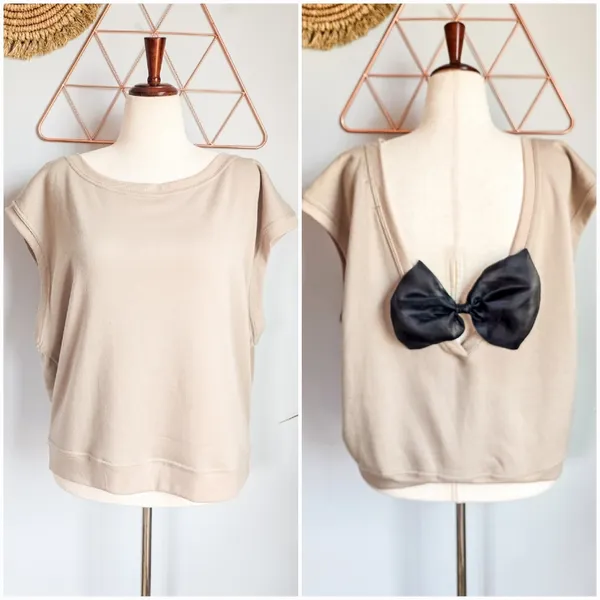 Anthropologie, New, Maeve Tan Bow Back Balletcore Muscle Tee Shirt, Size XL - Image 5