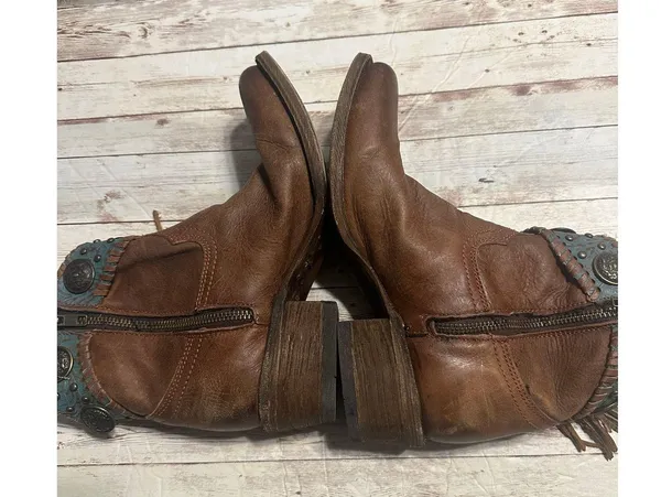 Corral Emma Ankle Boots Western Women's Size 7.5 Brown Turquoise Fringe Leather - Image 6