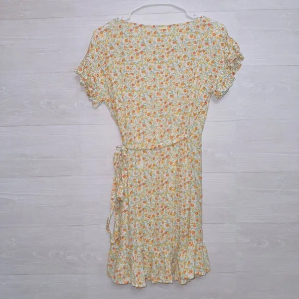 BillaBong Yellow‎ Floral Print Short Sleeve Mini Wrap Dress size S - Image 5
