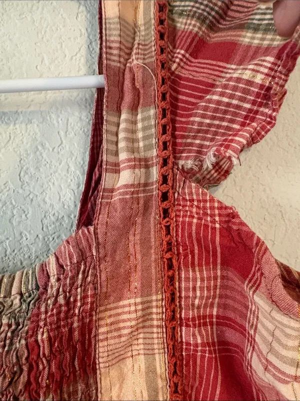 Vintage Jane Ashley Red Plaid Tiered midi dress with tie waist on back small - Image 7
