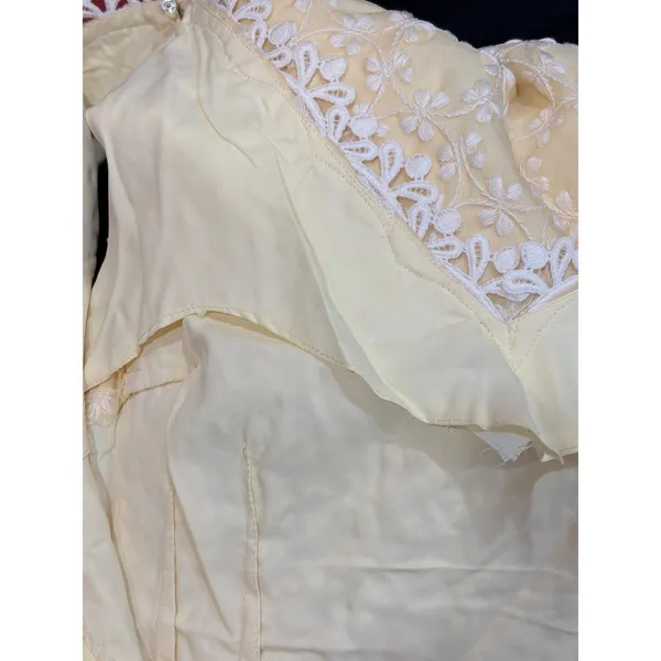 Vintage 1960s Handmade‎ Yellow Lace Overlay Sheath Dress Daisy Trim S - Image 9