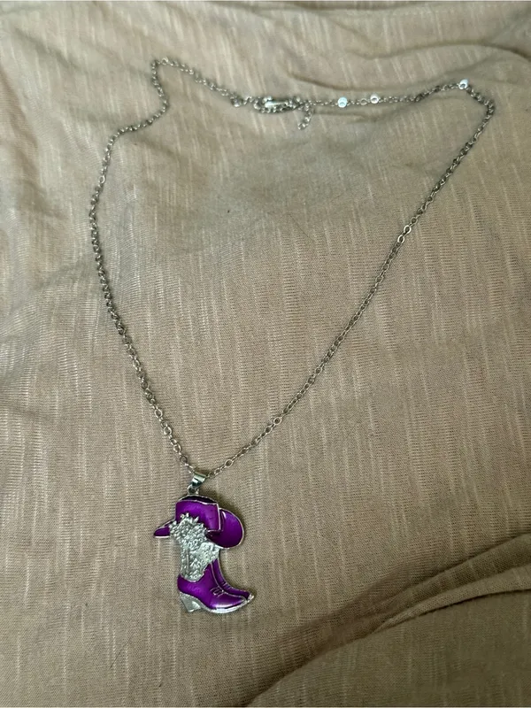 Purple Cowboy Boot Pendant Necklace - Women Jewelry - Image 3