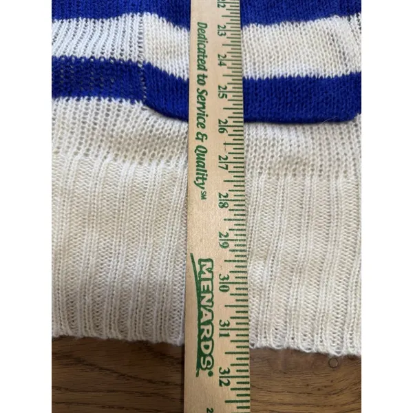 LuLaRoe Oversized Cardigan Sweater White Blue Stripes Size Medium Button‎ Preppy - Image 4