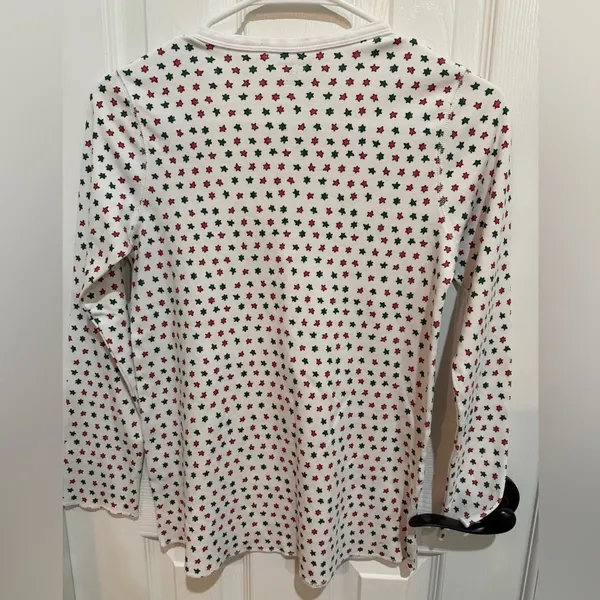 Roller Rabbit Long Sleeve Pajama Shirt Red Green Stars XS - Image 3