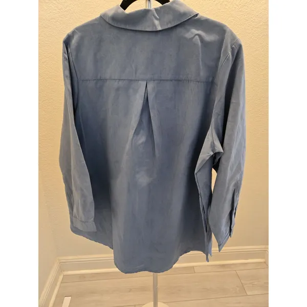 Joan Rivers Womens 1X Blue Faux Suede Button Down Shirt Long Sleeve Shacket Top - Image 8