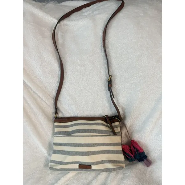 Fossil Purse White/Blue Stripes Crossbody Key - Image 6