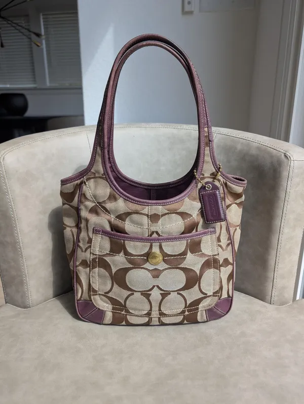 Coach Ergo Shoulder bag jacquard signature with plum leather - Image 3