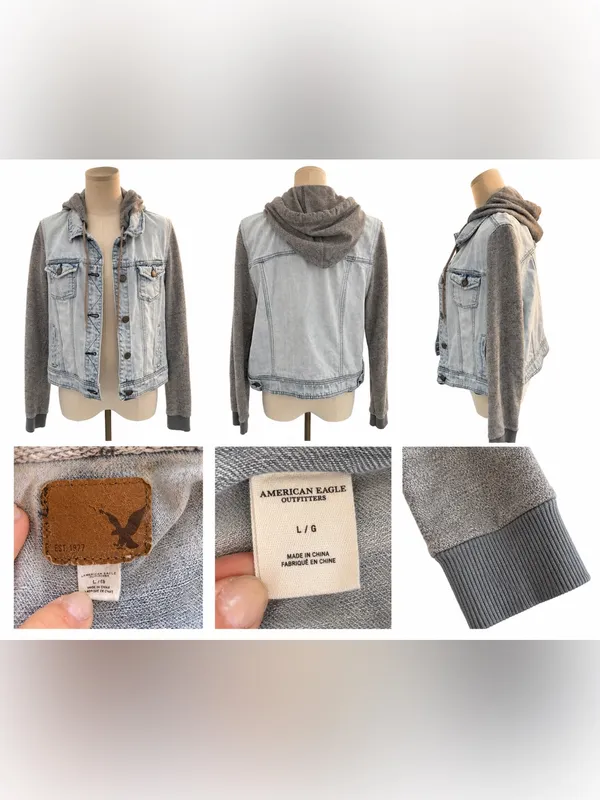 American Eagle Denim & Knit Hooded Jacket – Large fits like small / medium - Image 6