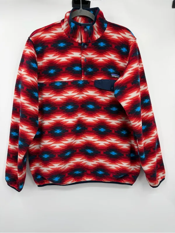 Patagonia Synchilla Snap T Fleece Womens L FA15 25455 Red Geometric Pullover - Image 2