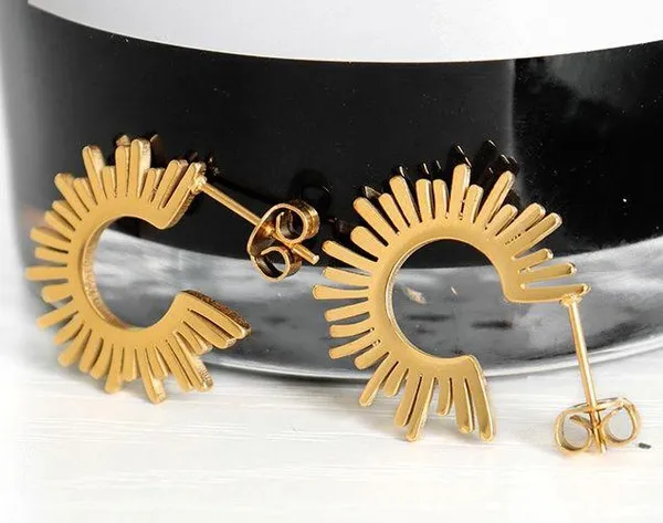 Gold Sun Rays Open Hoop Earrings - Image 4
