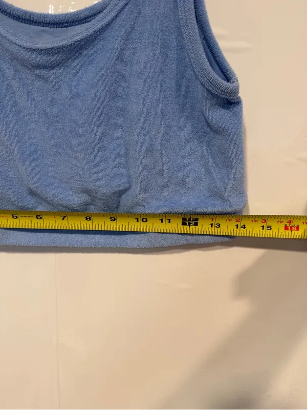 Light Blue Terry Scoop Neck Aerie Crop Tank Top - Image 3