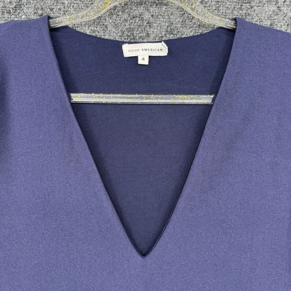 Good American Bodysuit Blue Long Sleeve Deep V Stretch Snap Closure Size 4 - Image 3