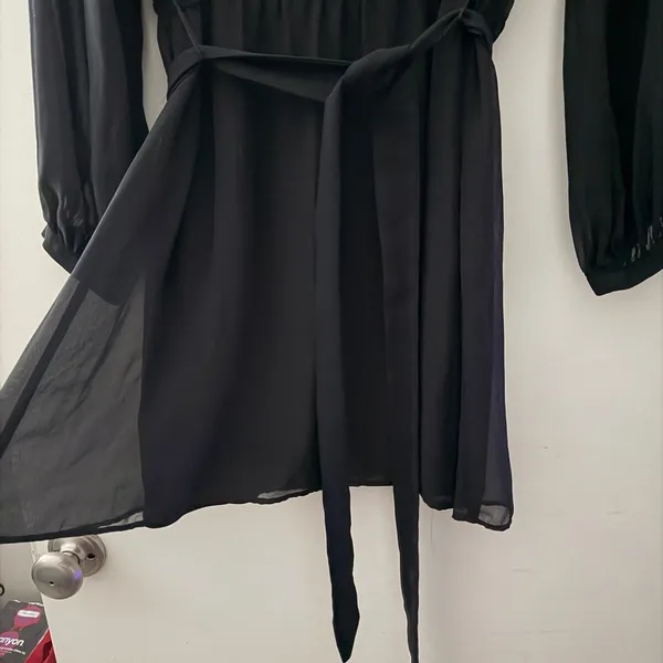 Express Black Long Sleeve Chiffon Dress Tie Waist Size Large - Image 4
