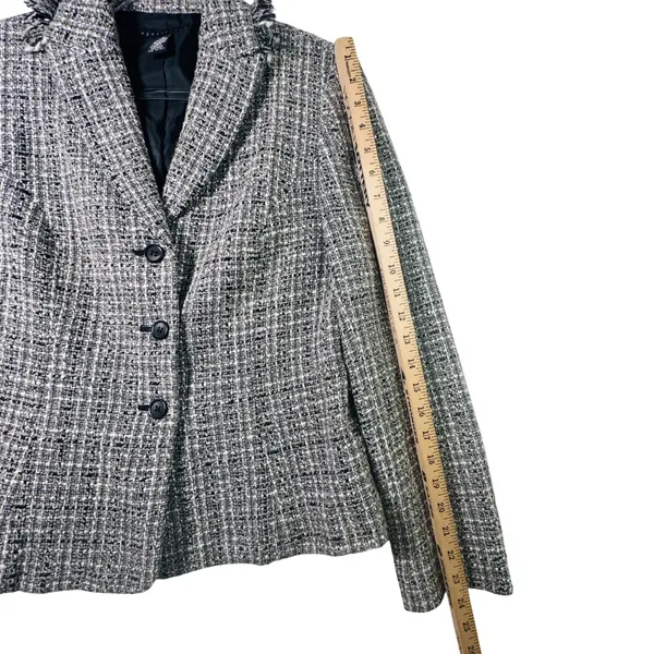 Apostrophe Wool Blend Tweed Blazer Jacket‎ Black White Fringe Trim Size 8 Office - Image 7