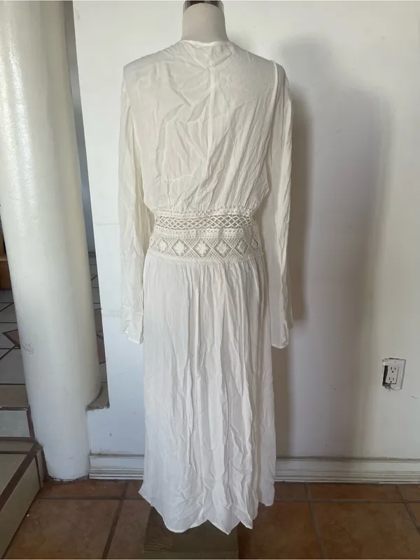 Lightweight beige Crochet-Tie Swim Coverup Maxi - Image 3